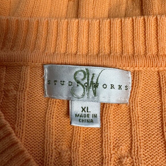 Studio Works Sweater Womens Sz XL Orange Cable Knit V-Neck Long Sleeve Pullover - Picture 5 of 8